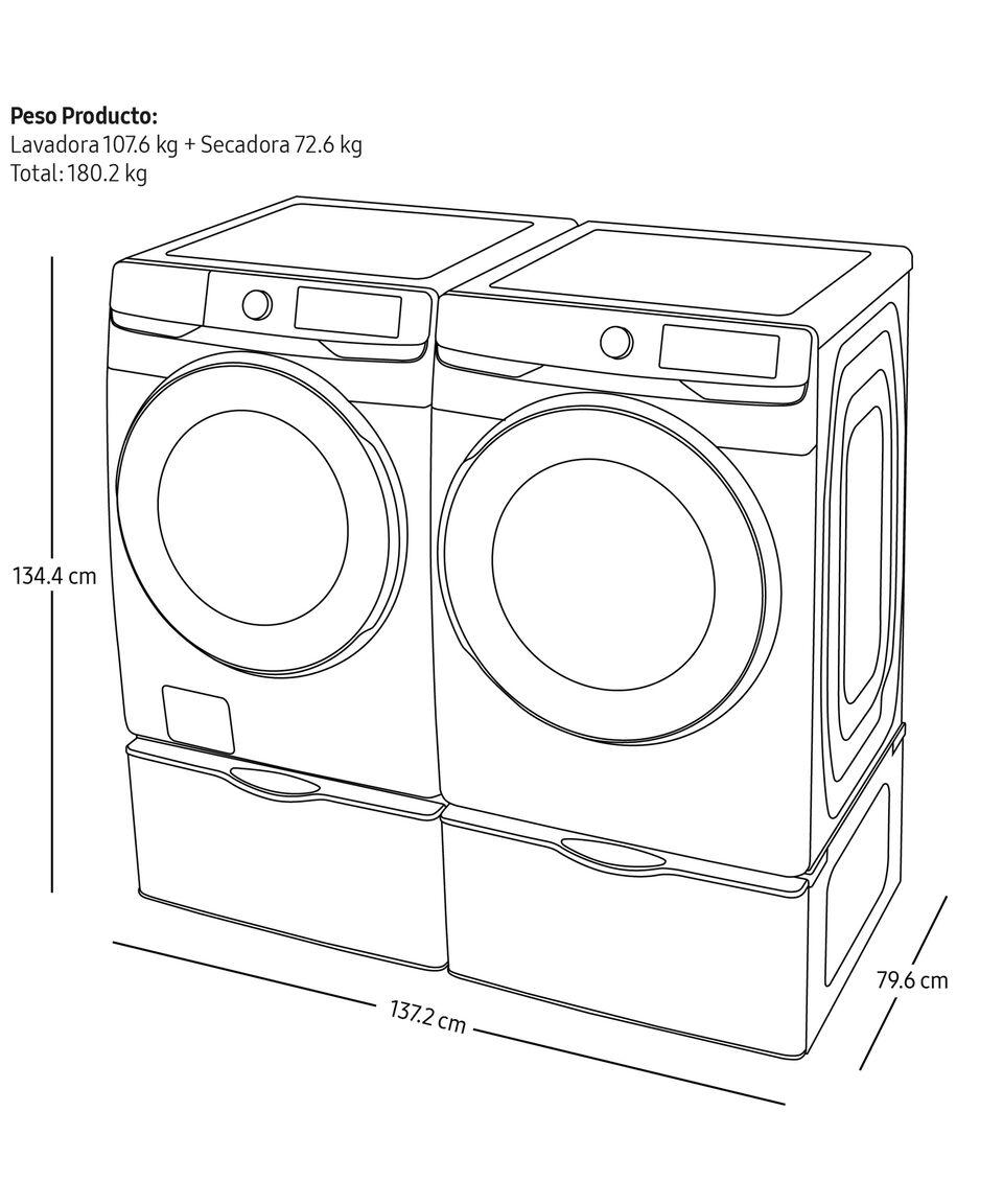 Samsung Centro De Lavado Lavadora Eléctrica Y Secadora Gas Natural (convertible A Gas LP) Frontal 22 Kg Negro