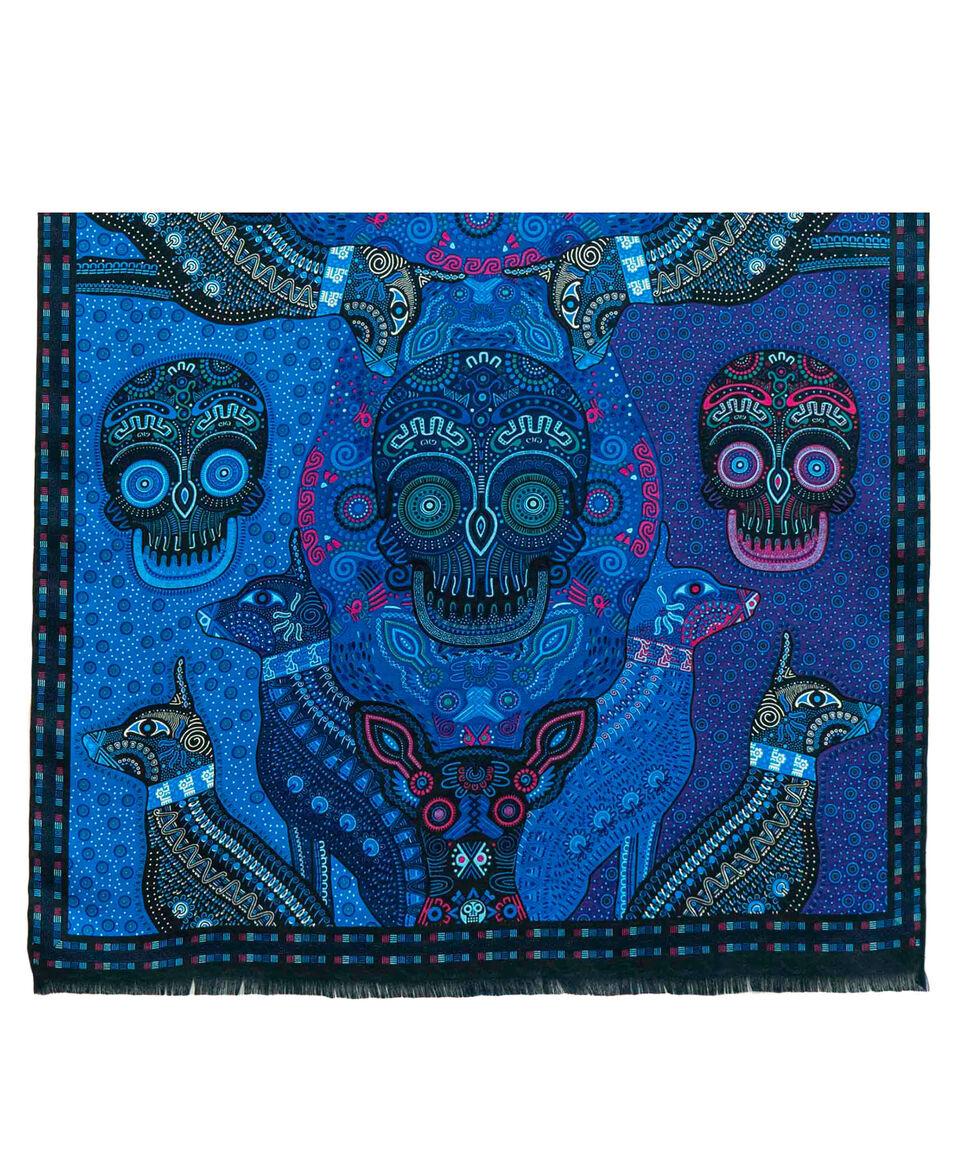 Pineda Covalin Chalina Azul Con Estampado De Mictlán Mujer