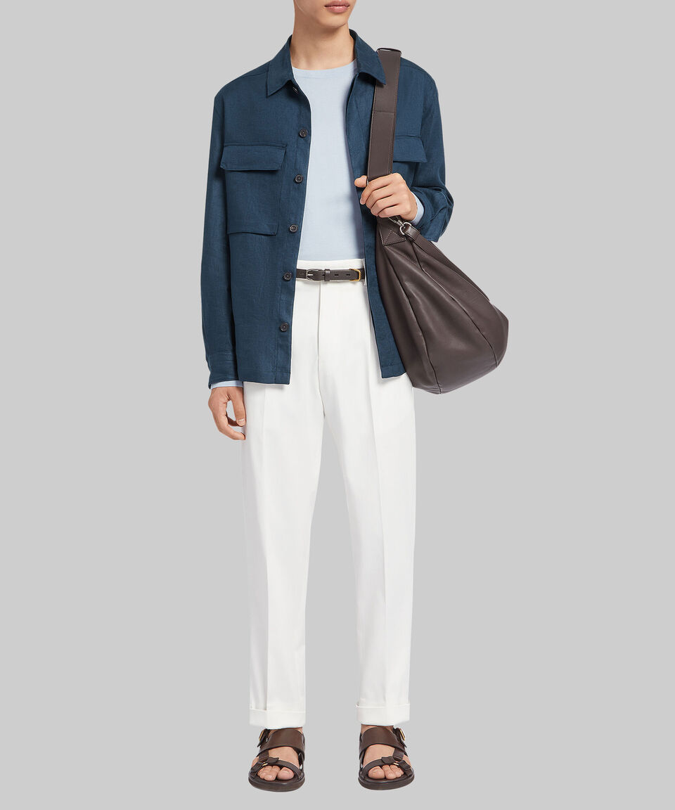 Zegna Chaqueta Camisera De Sarga De Lino De Doble Capa Hombre