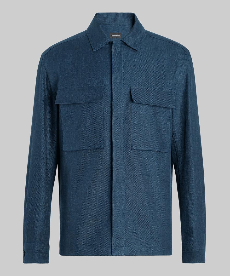 Zegna Chaqueta Camisera De Sarga De Lino De Doble Capa Hombre