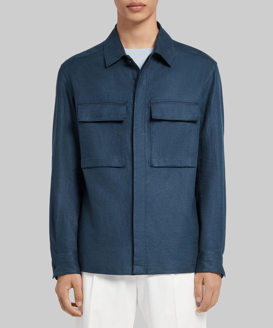 Zegna Chaqueta camisera de sarga de lino de doble capa Hombre