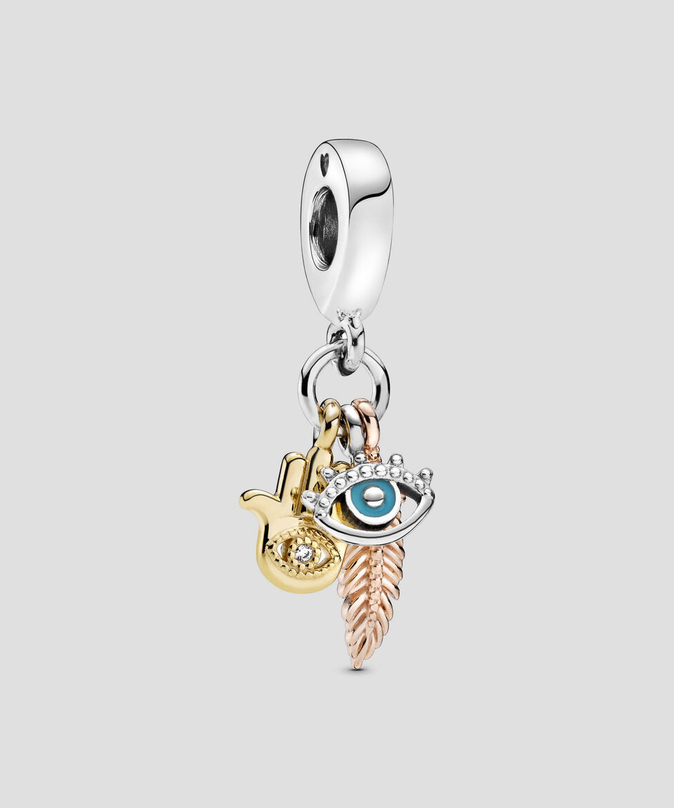 Pandora Charm en plata .925 Hamsa el Ojo que todo lo ve y Pluma de espiritualidad Mujer