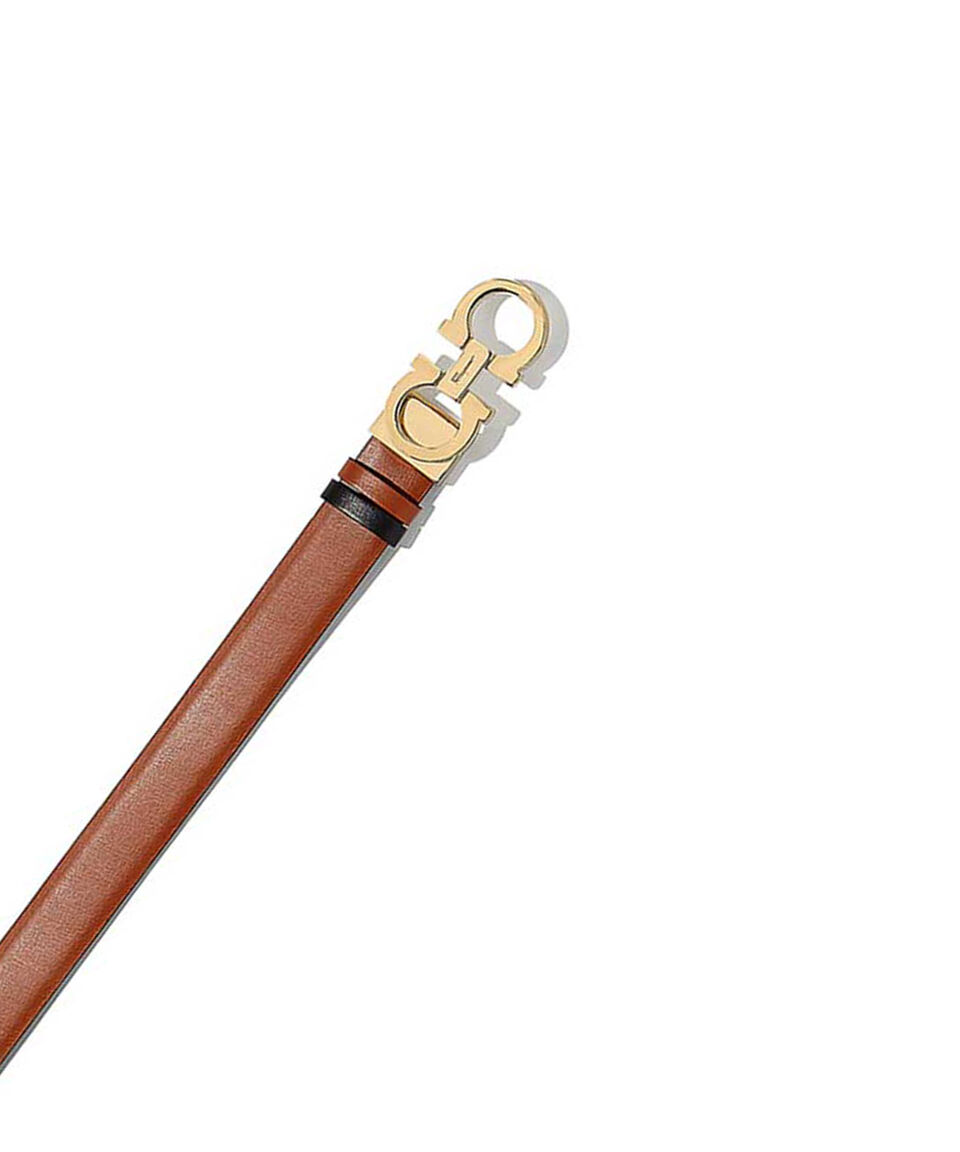Ferragamo Cinturón Gancini Ajustable Reversible Café Mujer