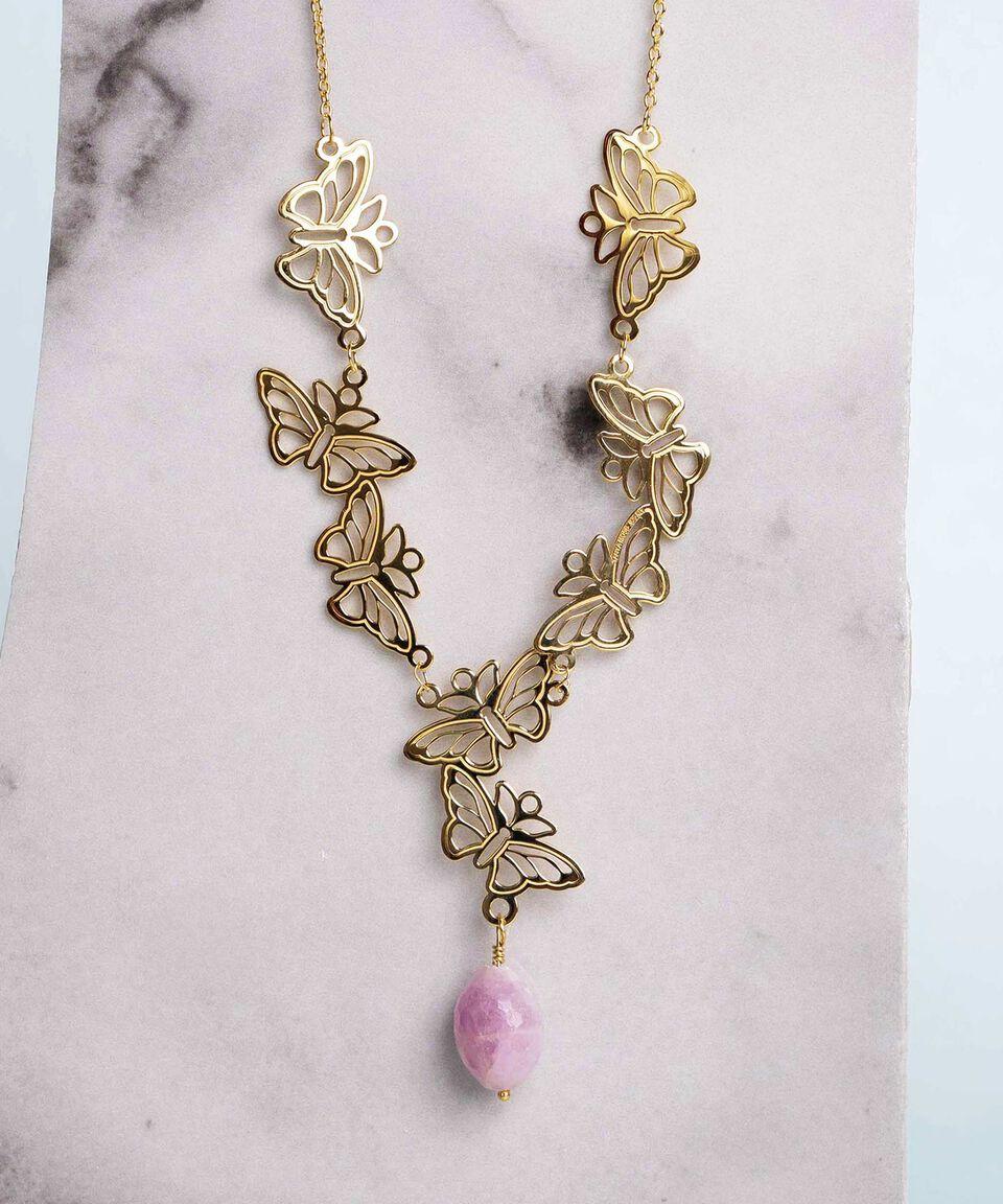 Tanya Moss Collar En Plata .925 Con 8 Mariposas E Incrustación De Kunzita Mujer