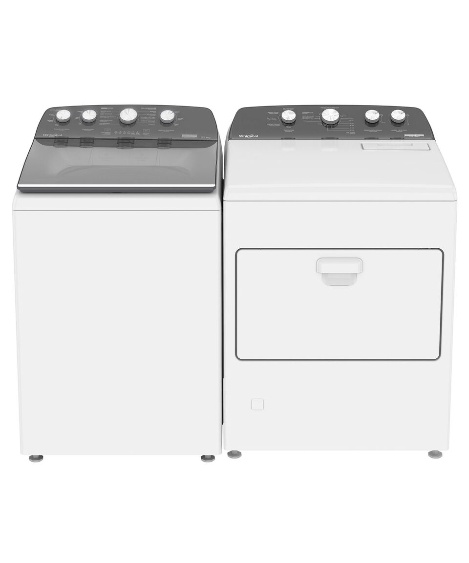 Whirlpool Combo Lavadora Carga Superior 22 Kg + Secadora a Gas Carga Frontal 21 Kg Blanco