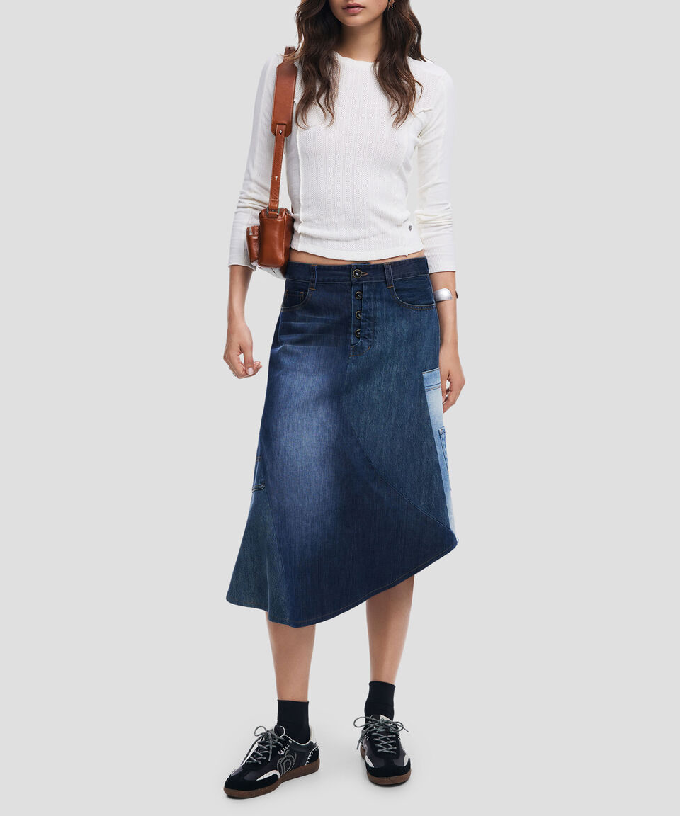 Desigual Falda Larga De Corte A En Mezclilla Mujer