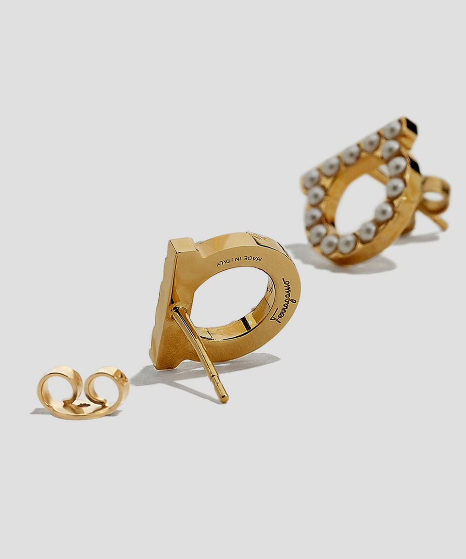 Ferragamo Aretes De Gancini Con Perlas Mujer