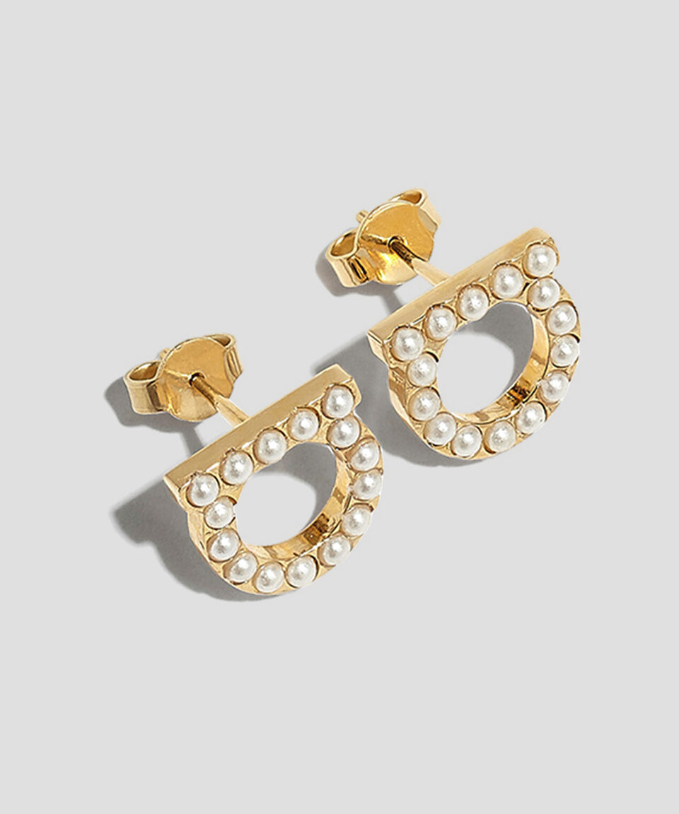 Ferragamo Aretes de Gancini con Perlas Mujer