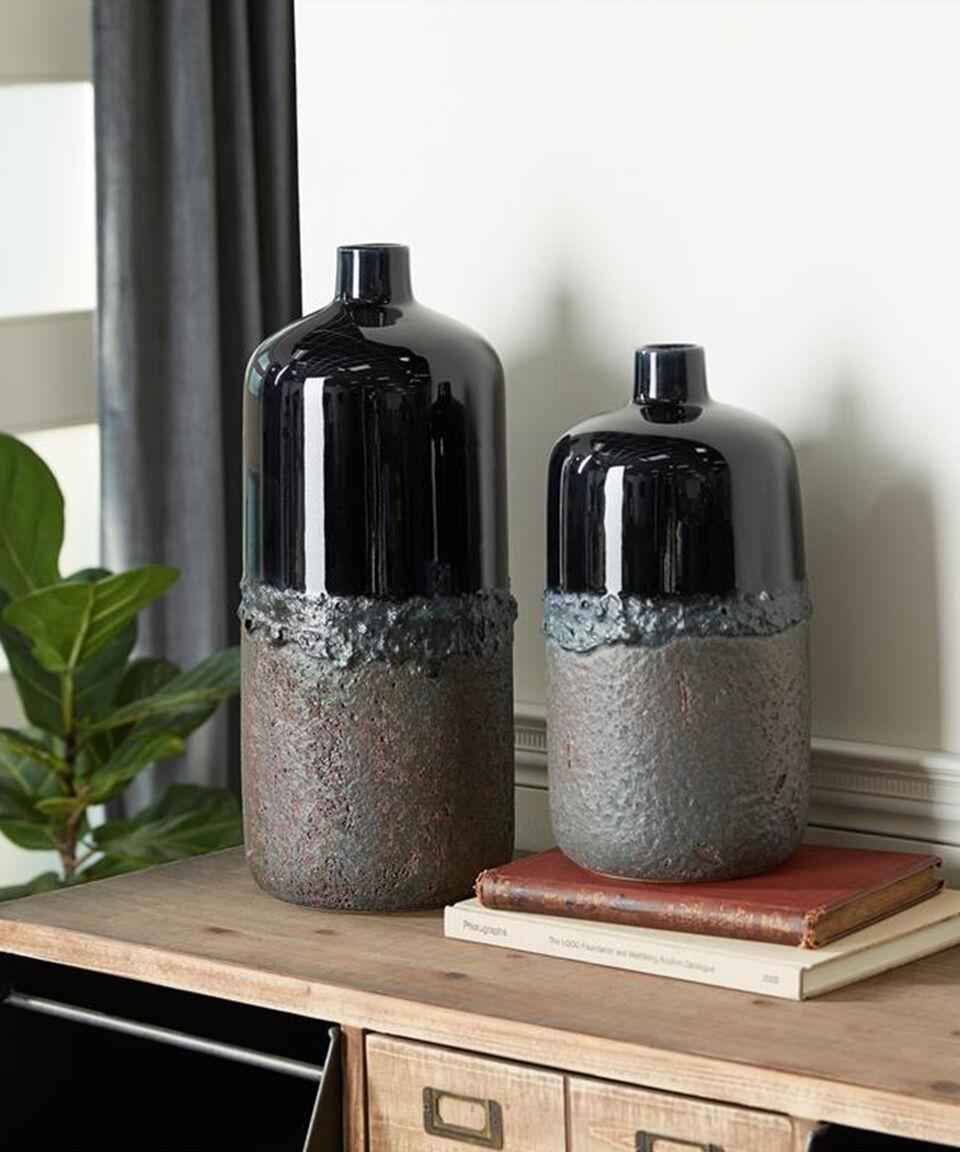 Uma Florero Decorativo Rústico Chico En Cerámica Black Grey