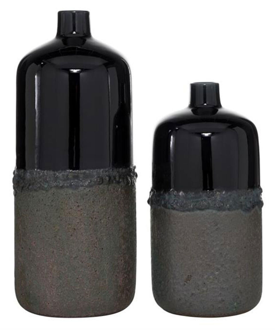 Uma Florero Decorativo Rústico Grande En Cerámica Black Grey