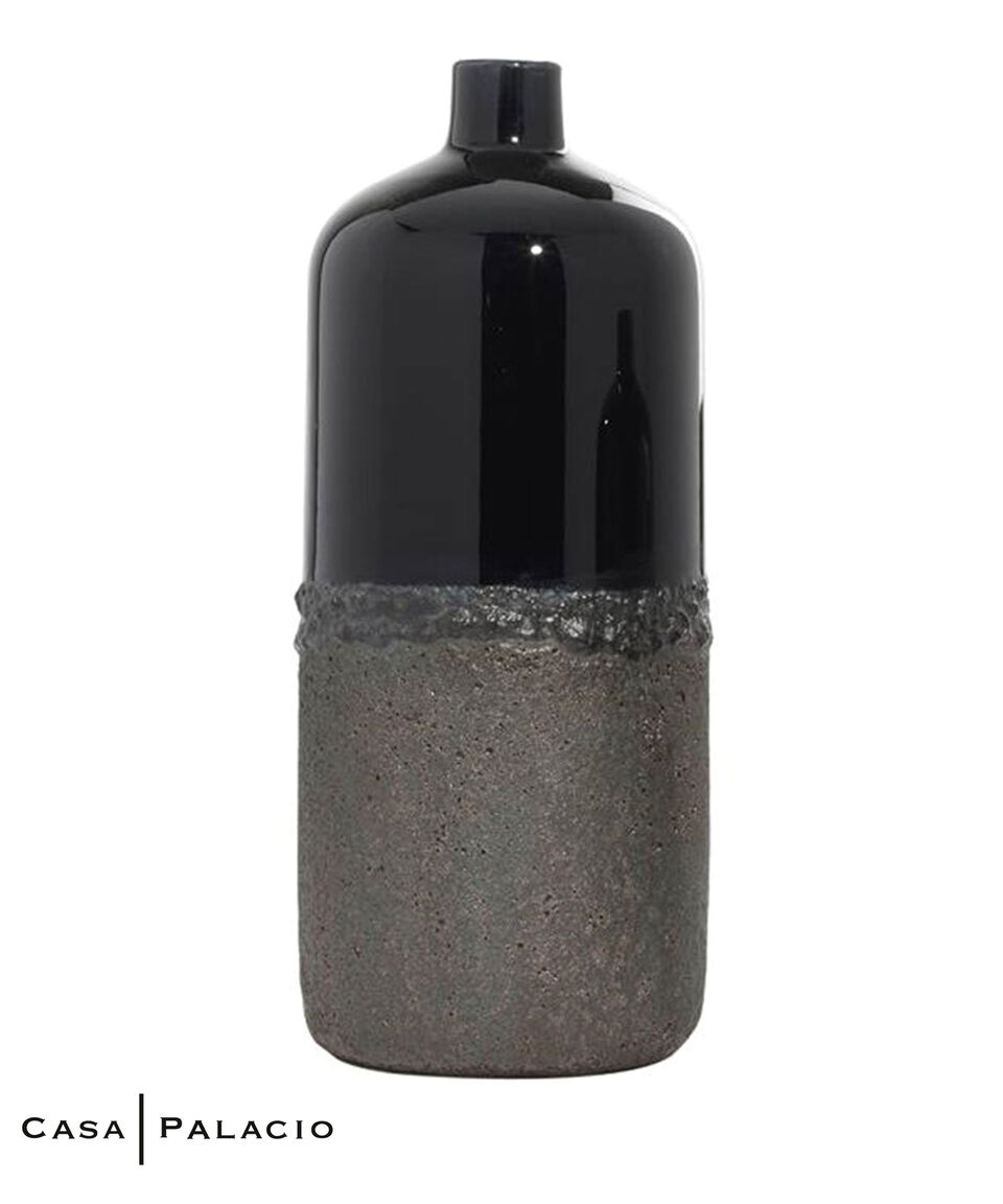 Uma Florero Decorativo Rústico Grande en Cerámica Black Grey