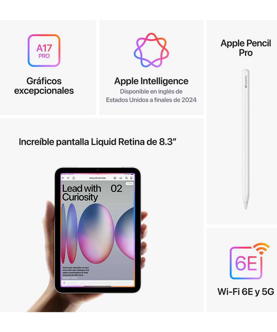 Apple IPad Mini 8.3" Wi-Fi + Cellular Chip A17 PRO 512 GB Blanco Estelar