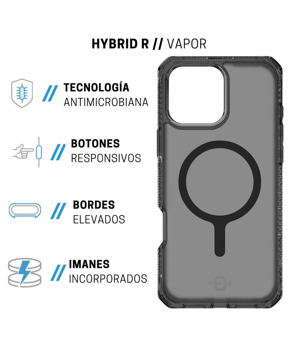 Itskins Funda IPhone 16 Pro Hybrid R Vapor Gris