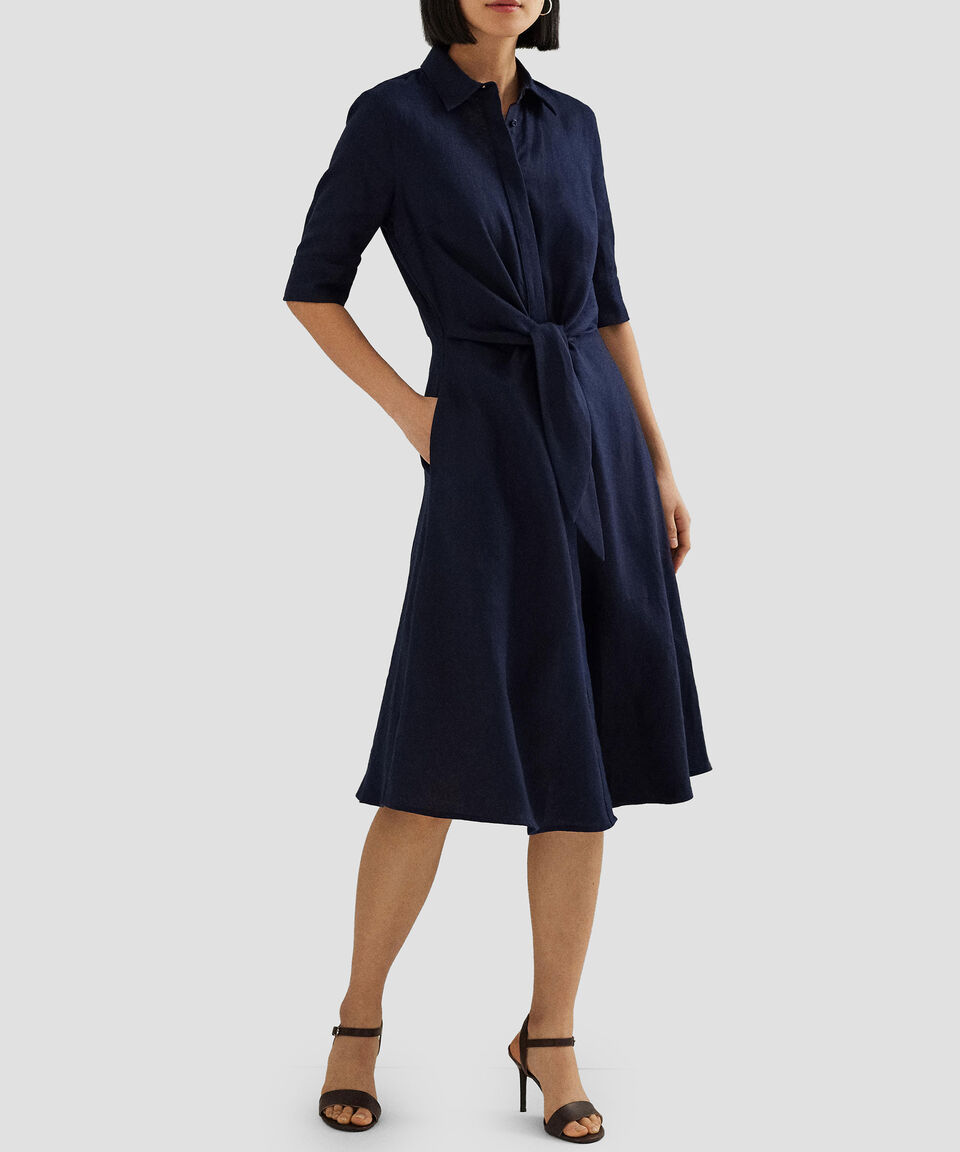 Lauren Vestido Midi De Lino Manga 3/4 Mujer