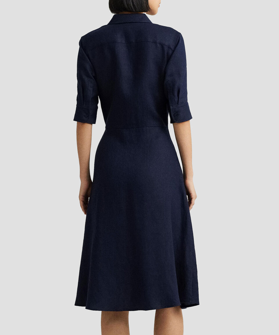 Lauren Vestido Midi De Lino Manga 3/4 Mujer