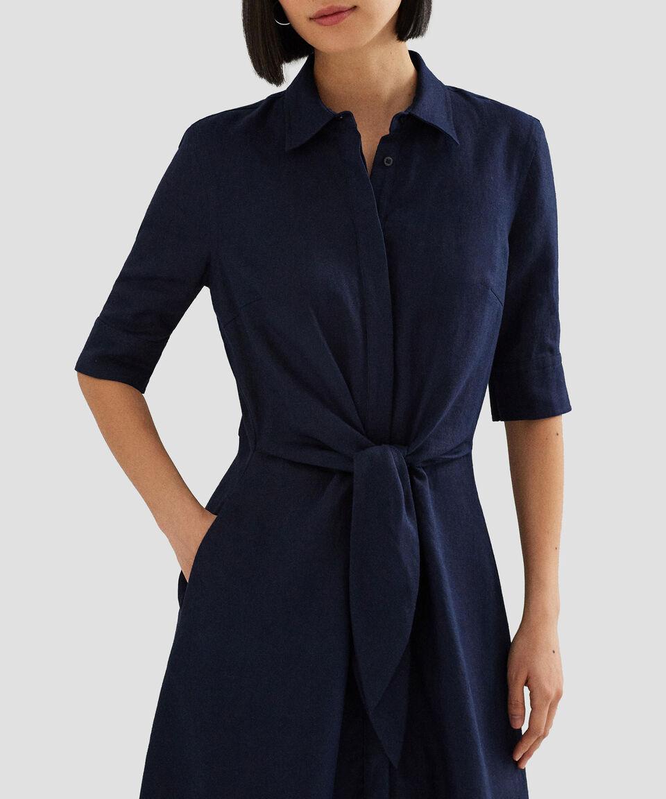 Lauren Vestido Midi De Lino Manga 3/4 Mujer