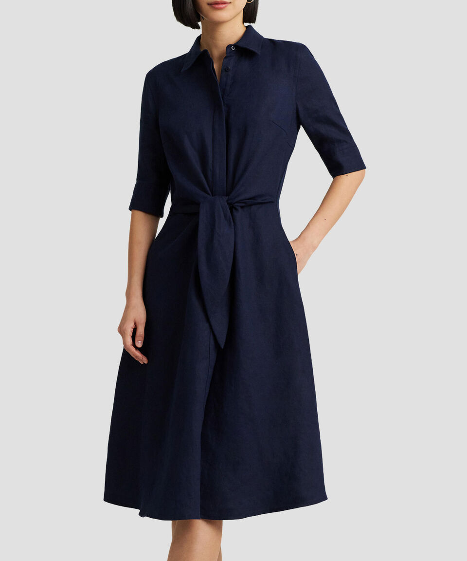 Lauren Vestido midi de lino manga 3/4 Mujer