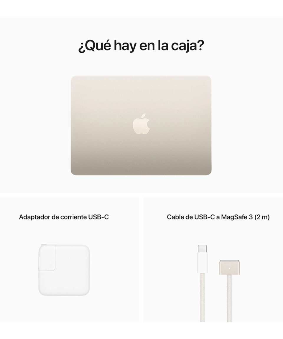 Apple MacBook Air 13" M2 CPU De 8 Núcleos GPU De 8 Núcleos RAM 16 GB SSD 256 GB Blanco Estelar