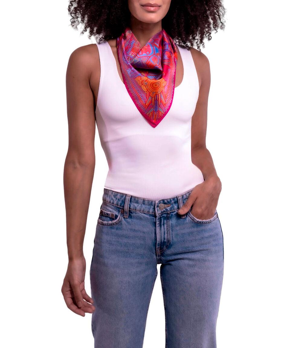 Pineda Covalin Mascada De Seda Fucsia Estampada Mujer