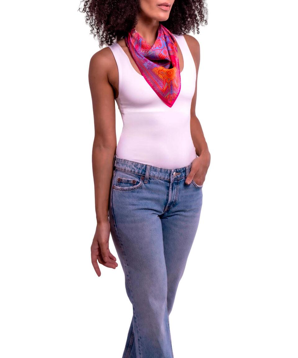 Pineda Covalin Mascada De Seda Fucsia Estampada Mujer