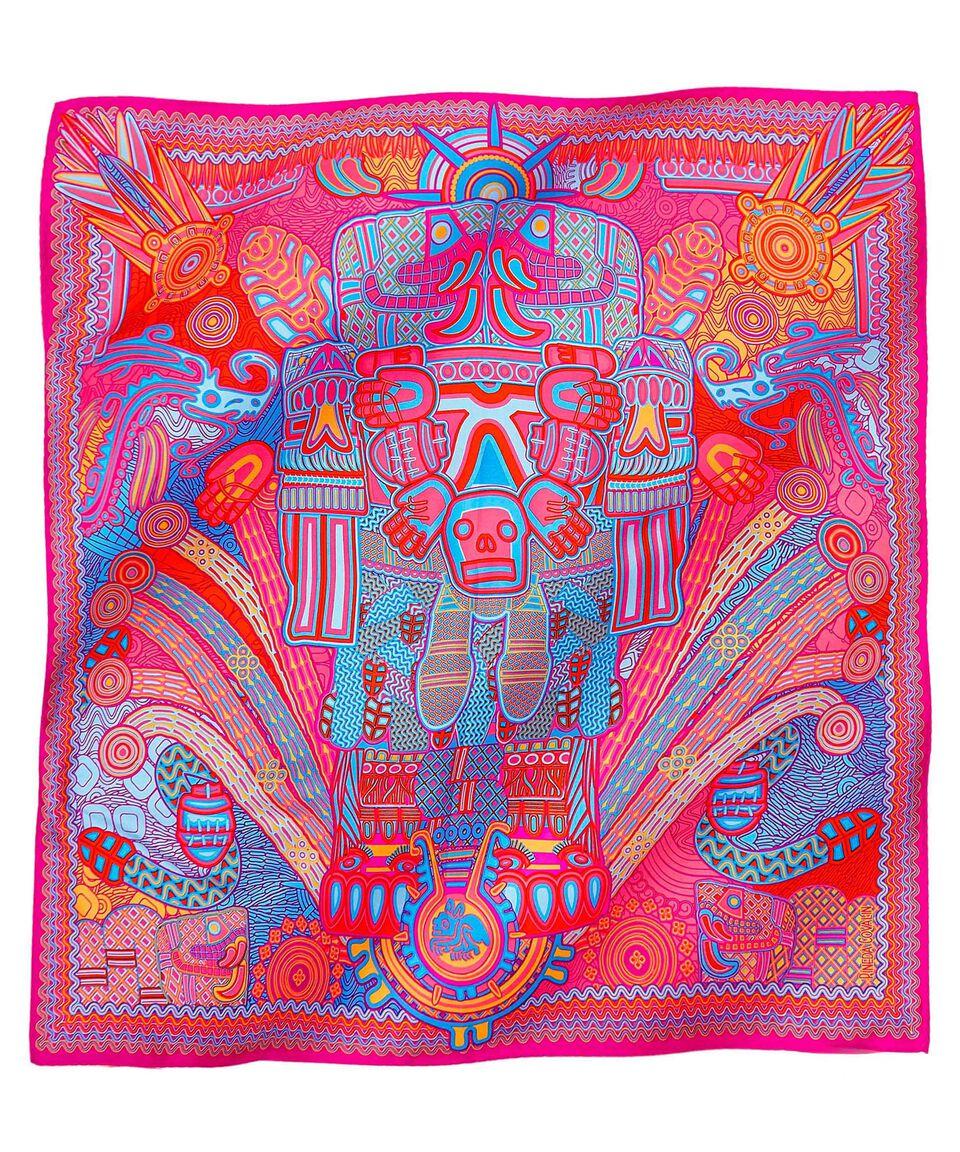 Pineda Covalin Mascada de seda fucsia estampada Mujer