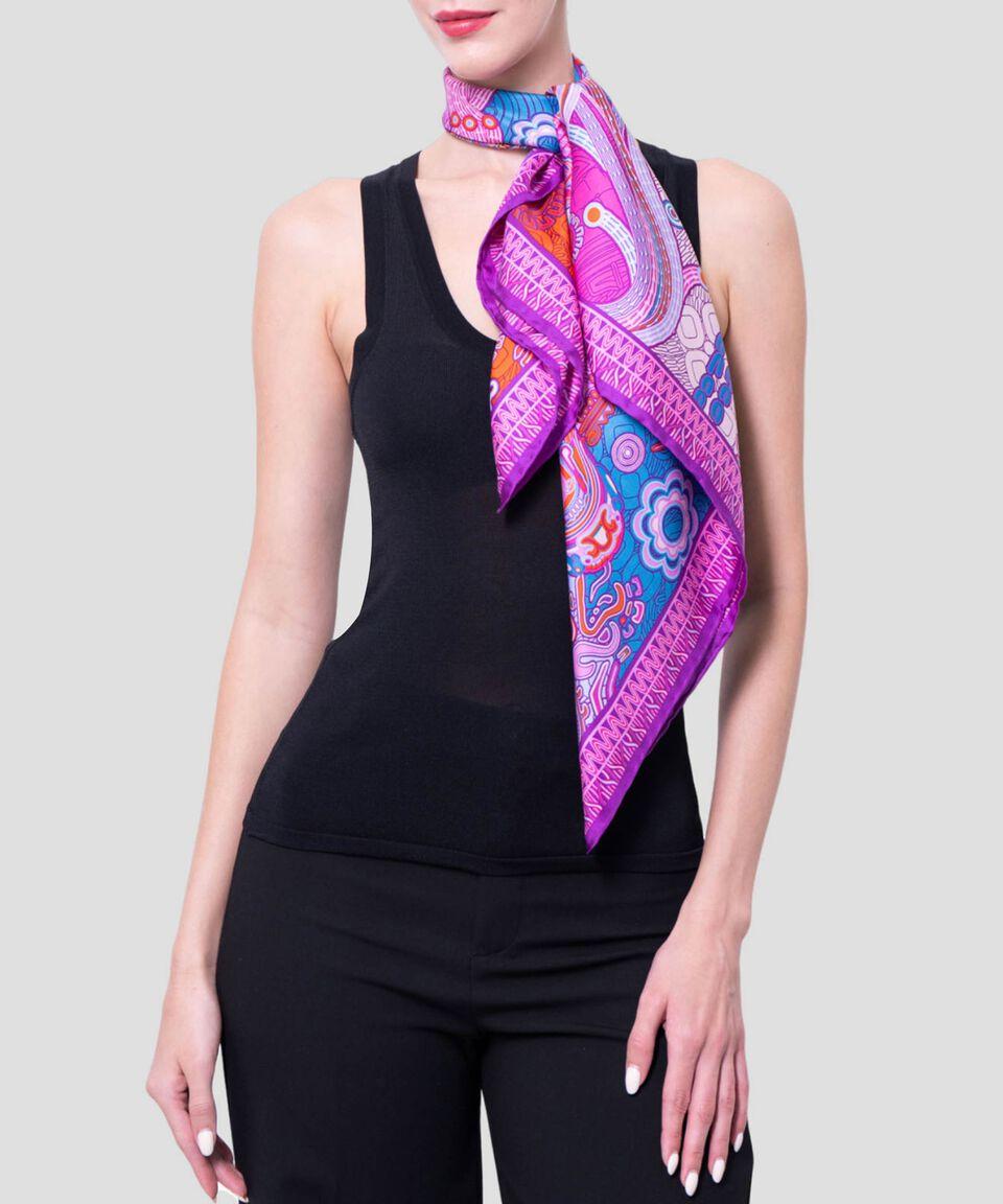 Pineda Covalin Mascada En Seda Lila Estampada Mujer