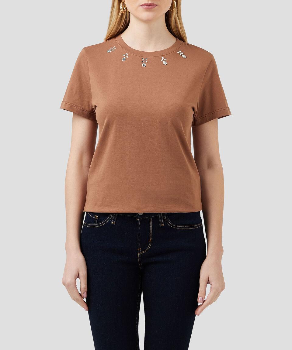 Pertegaz Playera con aplicación de pedrería y manga corta Mujer