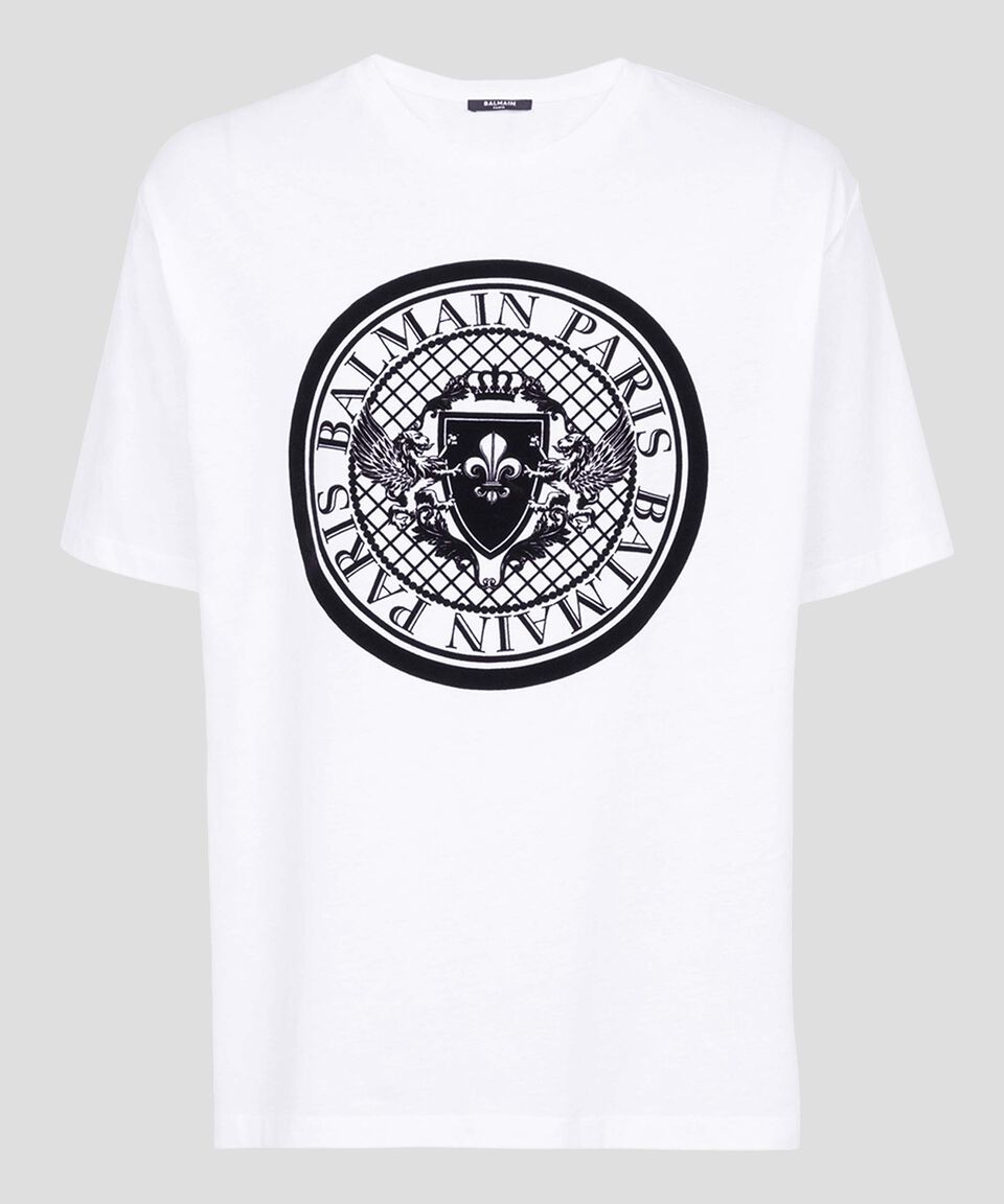 Balmain Playera De Cuello Redondo Con Manga Corta Estampada Hombre