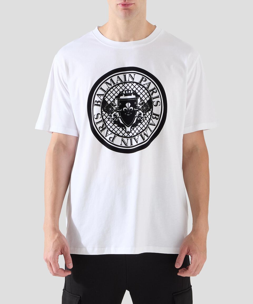 Balmain Playera de cuello redondo con manga corta estampada Hombre