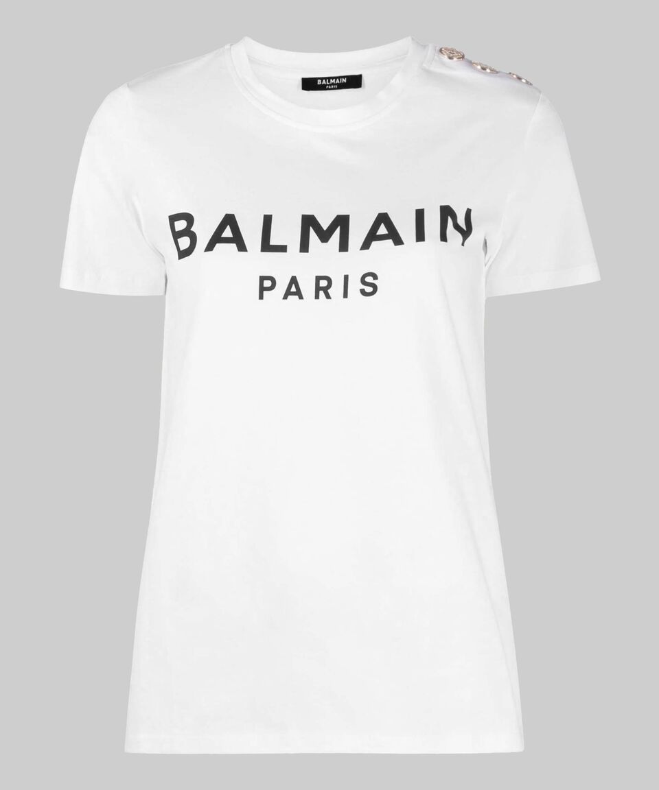 Balmain Playera De Cuello Redondo Con Manga Corta Estampado Mujer
