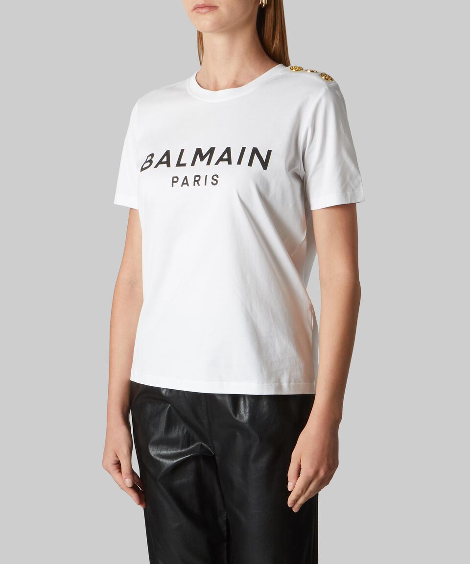 Balmain Playera de cuello redondo con manga corta estampado Mujer