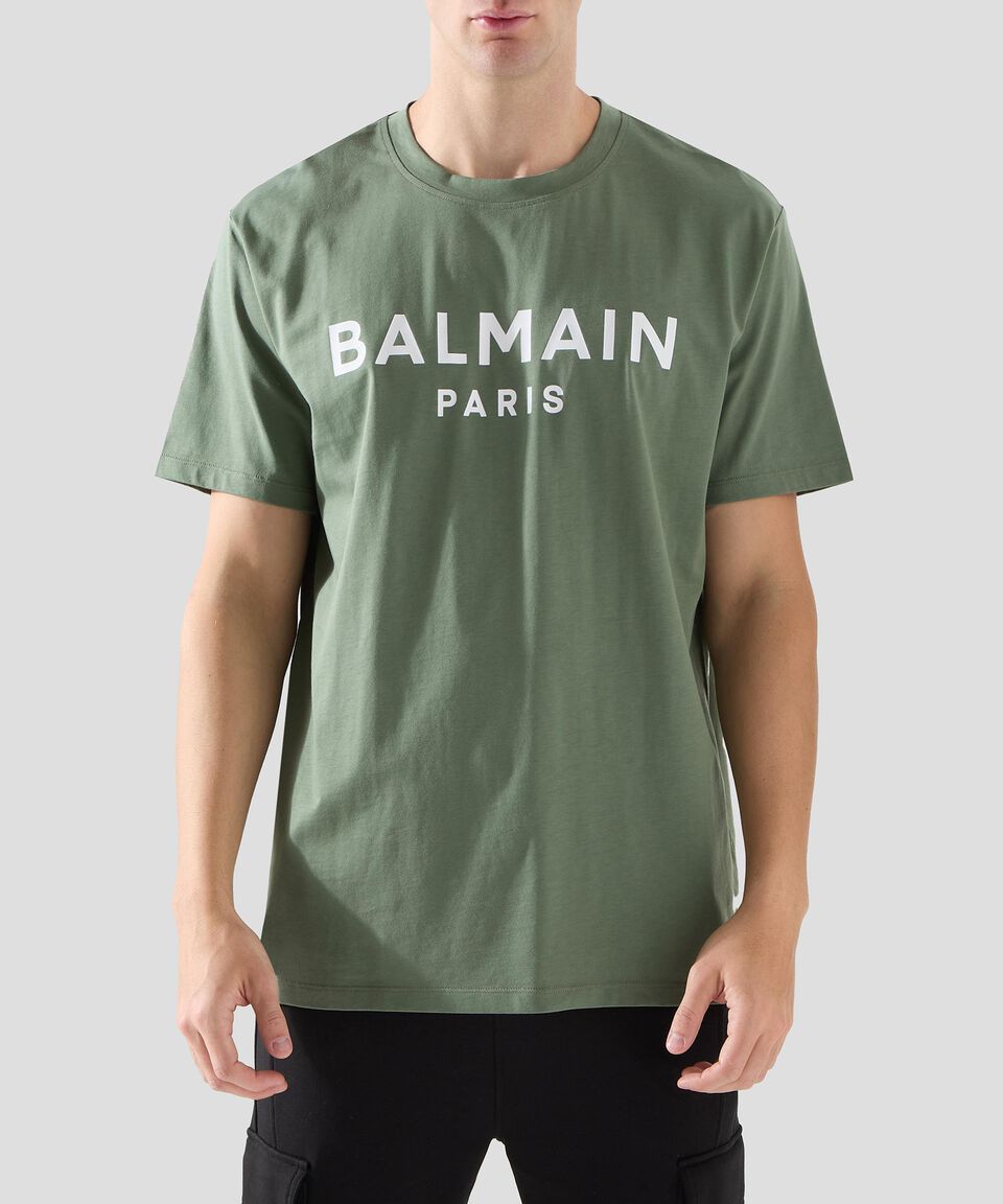 Balmain Playera de cuello redondo con manga corta estampada Hombre