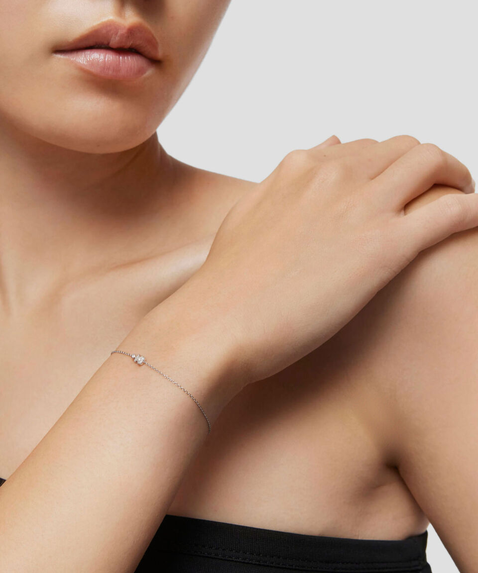 Tous Pulsera En Oro Blanco Con Oso Y Diamantes Grain Mujer
