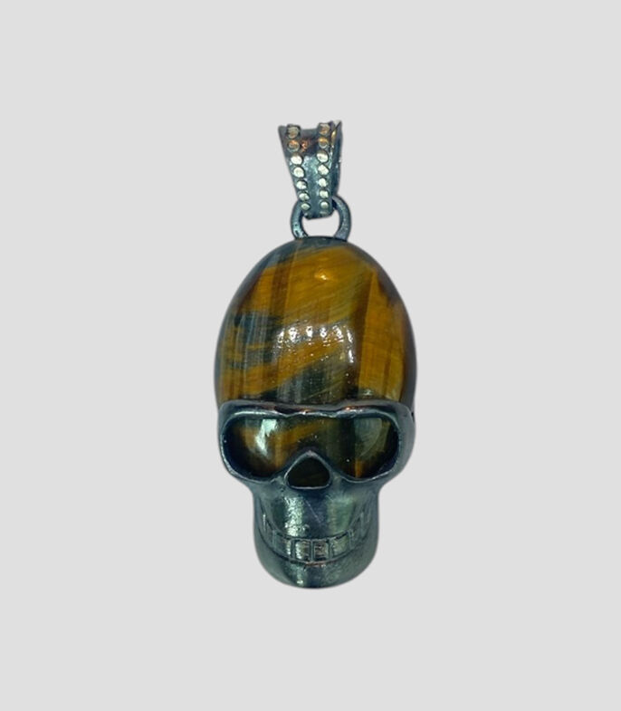 Rock & Jewel Dije Stone Skull Ojo de tigre Unisex