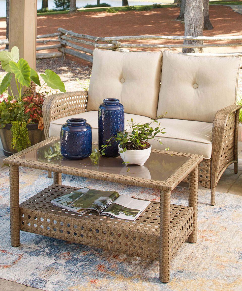 Ashley Set De Loveseat Y Mesa De Centro Para Exteriores Blake En Resina Driftwood