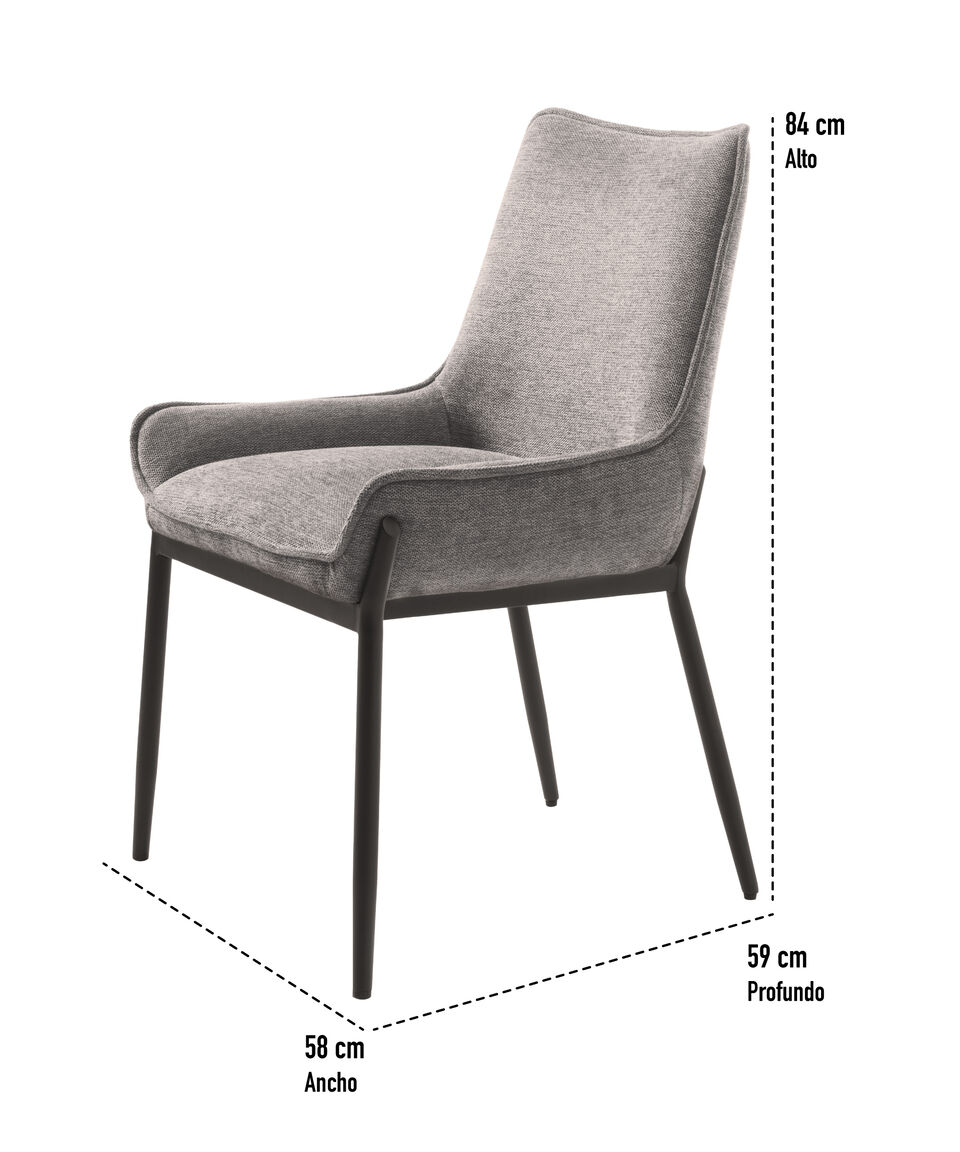 Unique Furniture Silla Calgary En Tela Spuma Metal Gris Claro