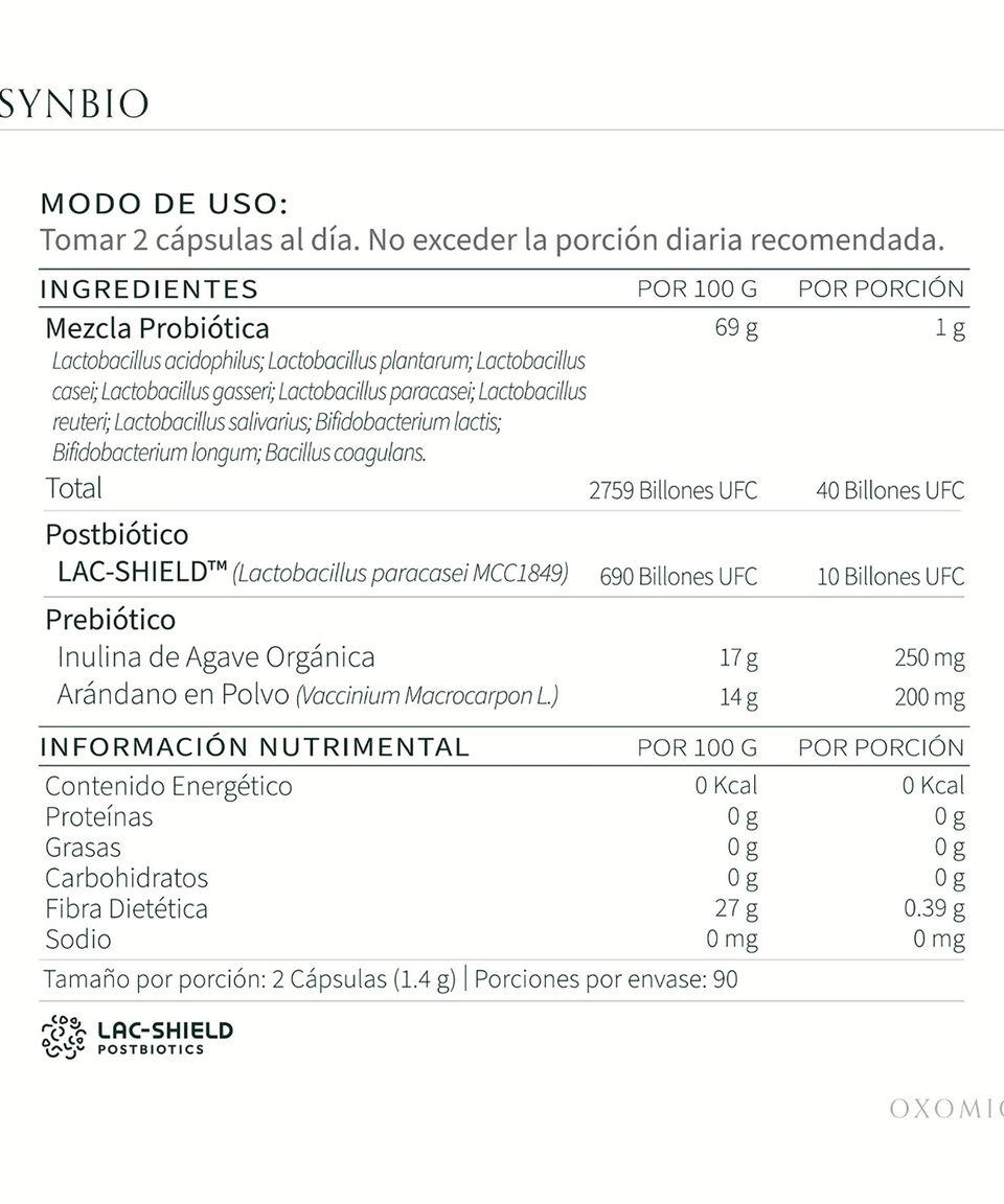 Oxomio Suplemento Alimenticio Refill Mezcla Simbiótica 180 Cápsulas