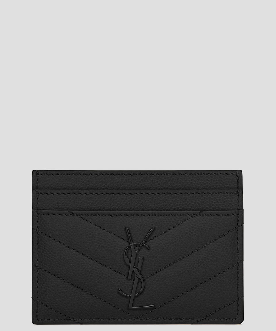 Saint Laurent Paris Tarjetero en piel con líneas Mujer