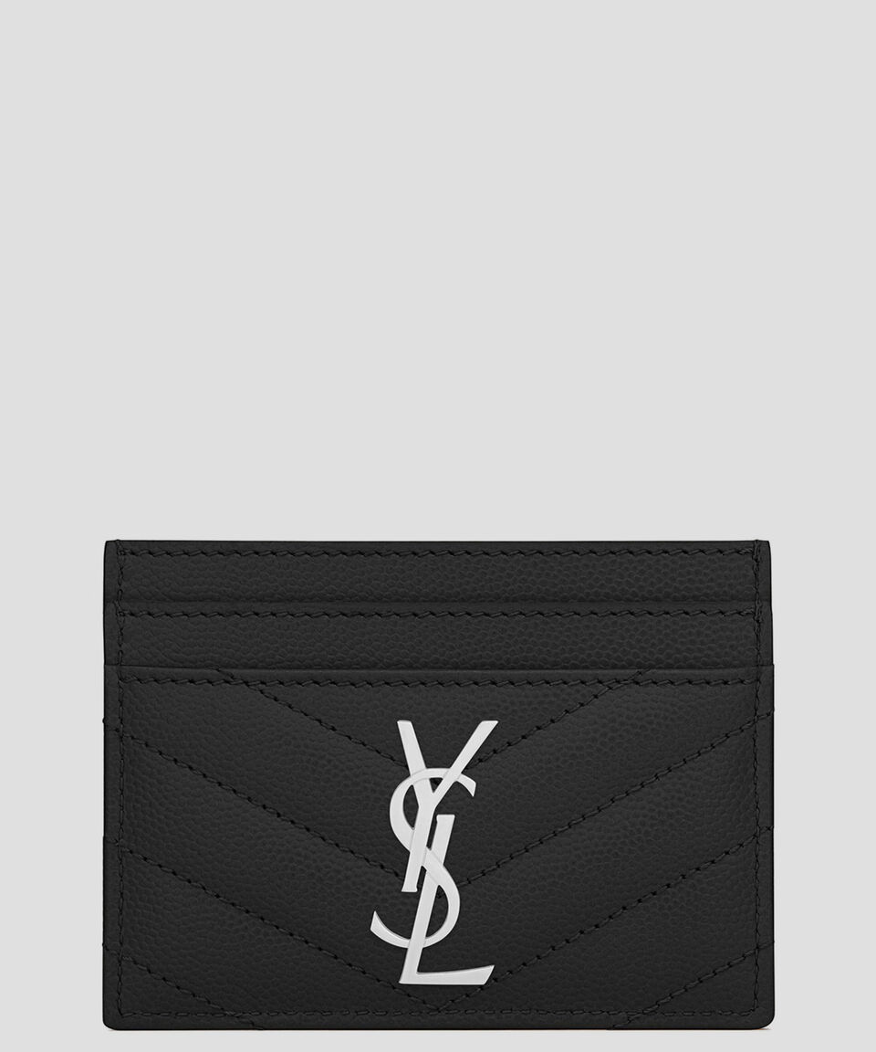 Saint Laurent Paris Tarjetero en piel con líneas Mujer