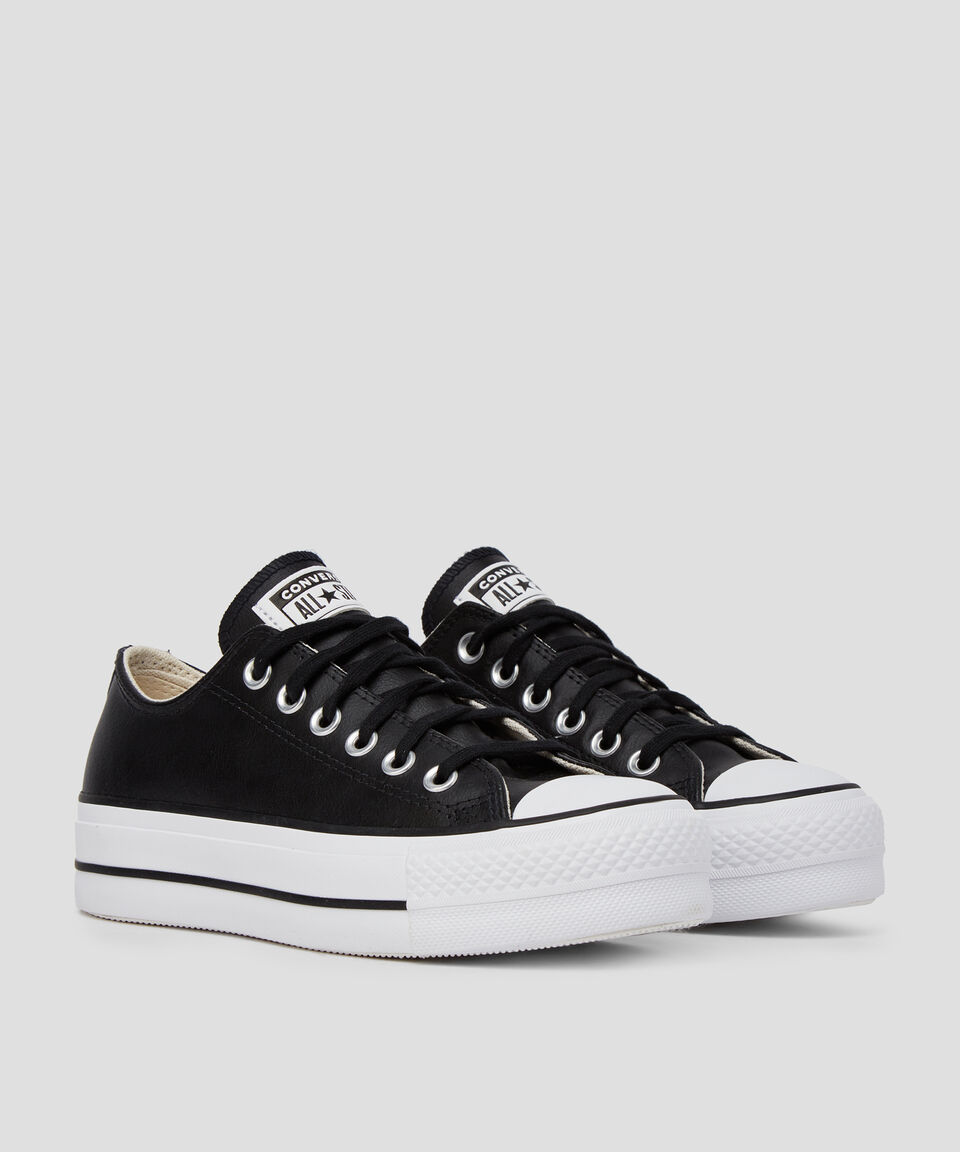 Converse Tenis Casuales Con Plataforma En Piel Color Negro Mujer
