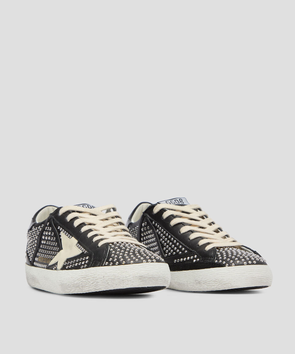 Golden Goose Deluxe Brand Tenis Casuales Super-Star En Piel Vacuna Con Estoperoles Hombre
