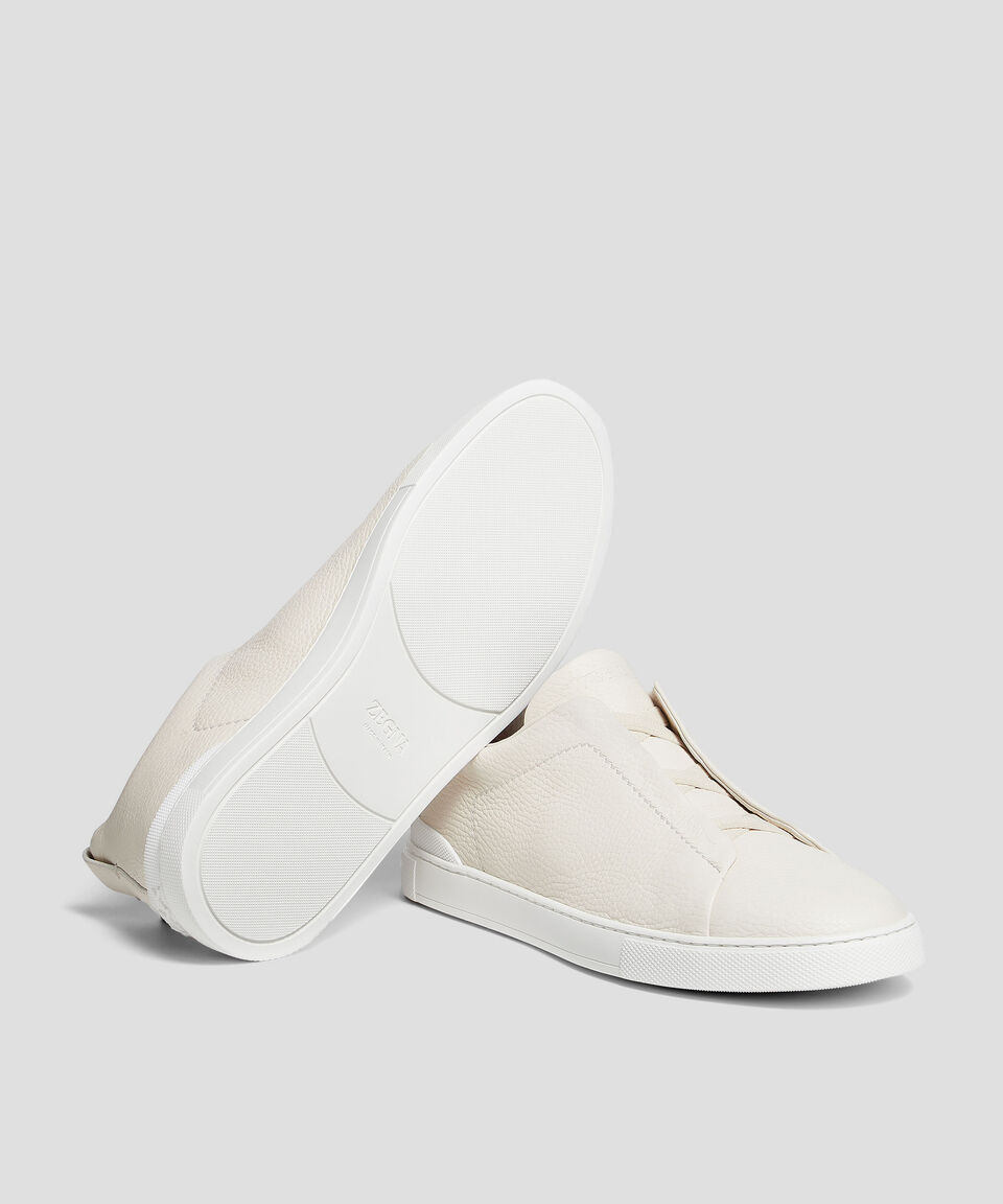 Zegna Tenis Casuales Triple Stitch En Piel Beige Hombre