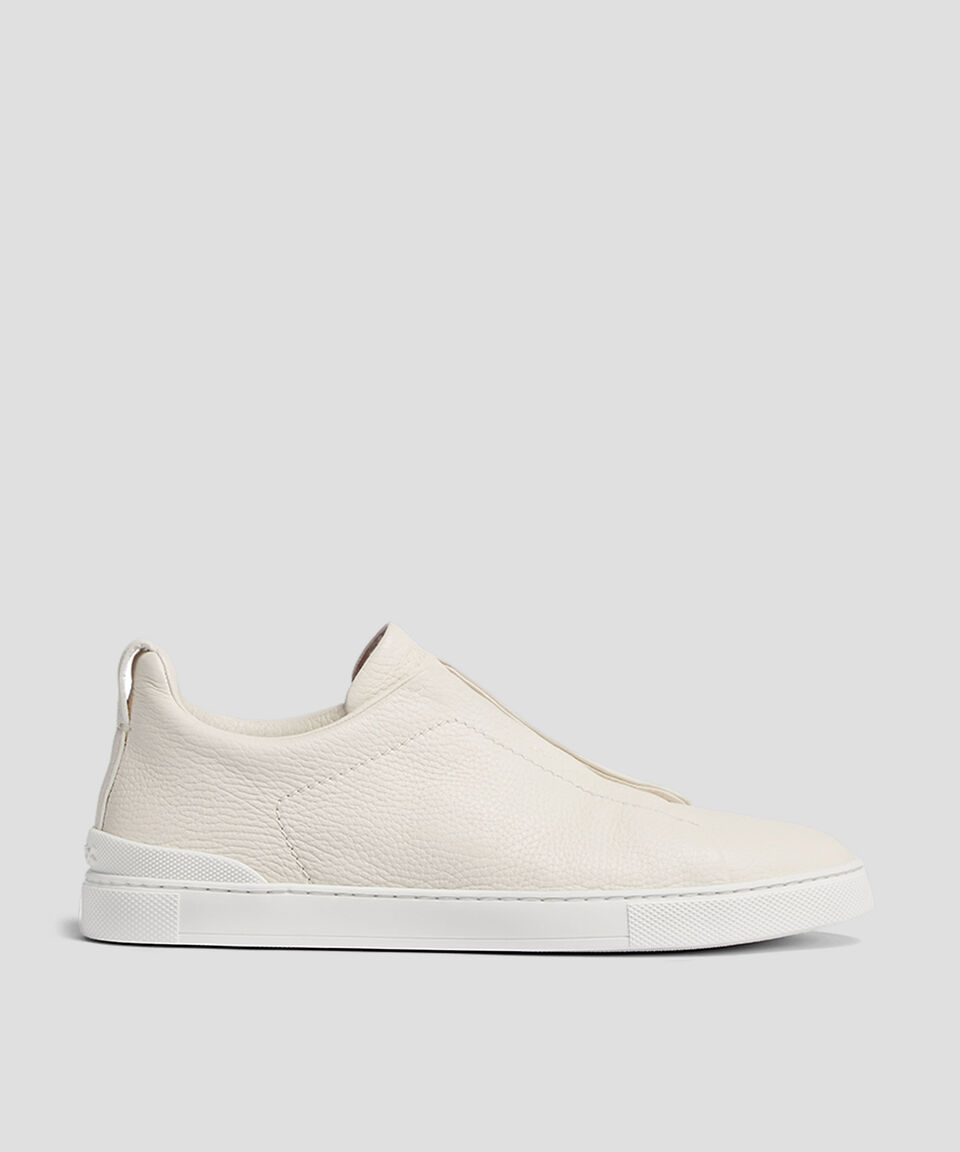 Zegna Tenis casuales Triple Stitch en piel beige Hombre