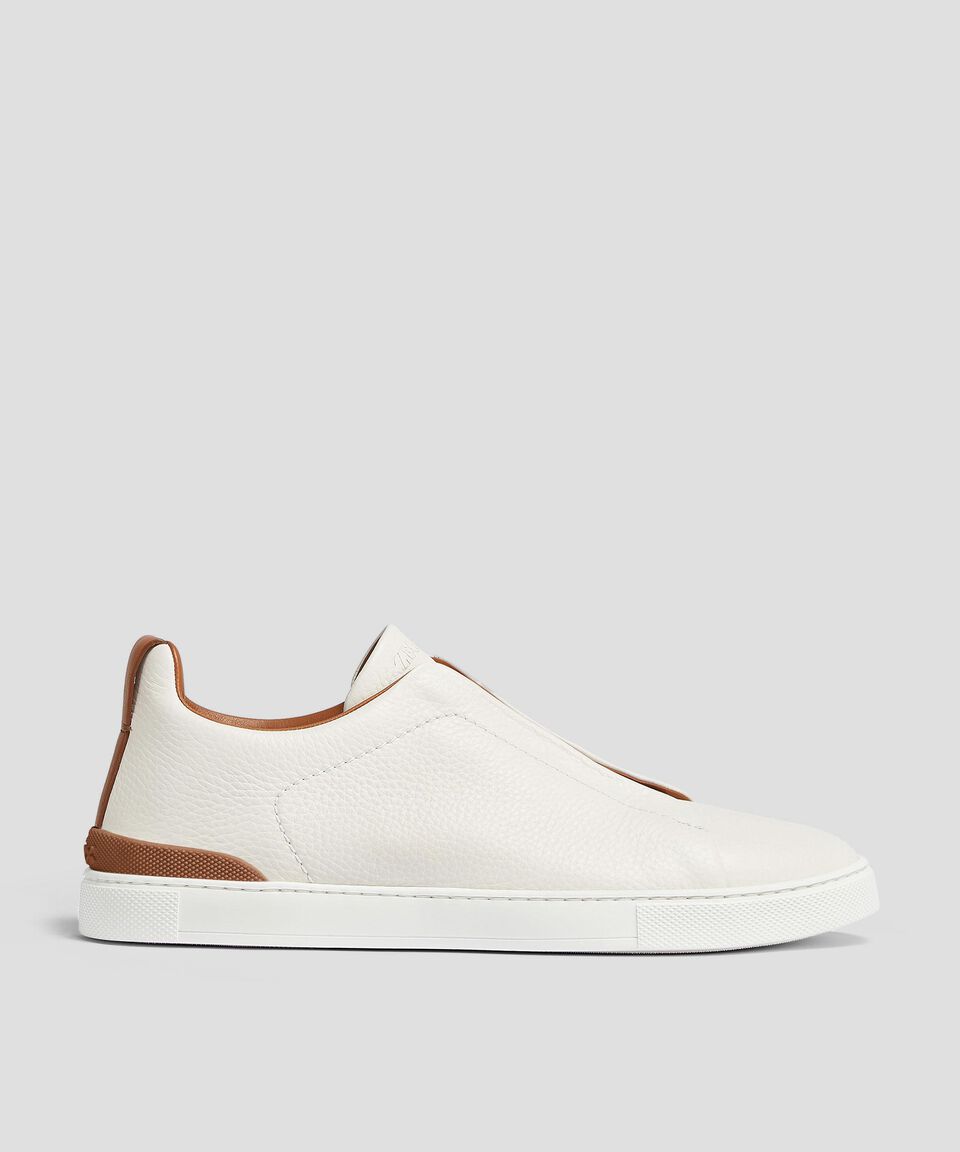 Zegna Tenis casuales Triple Stitch en piel blanca Hombre