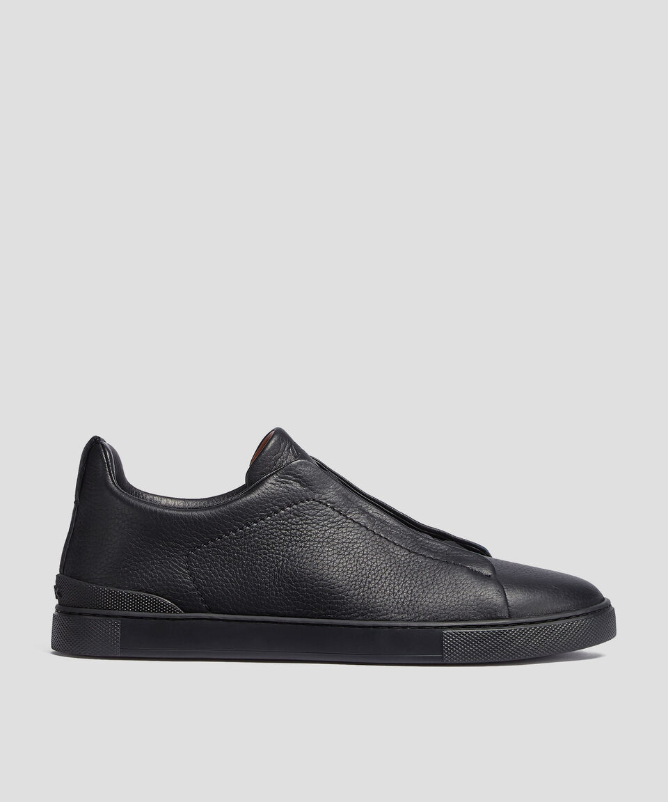 Zegna Tenis casuales Triple Stitch en piel negra Hombre