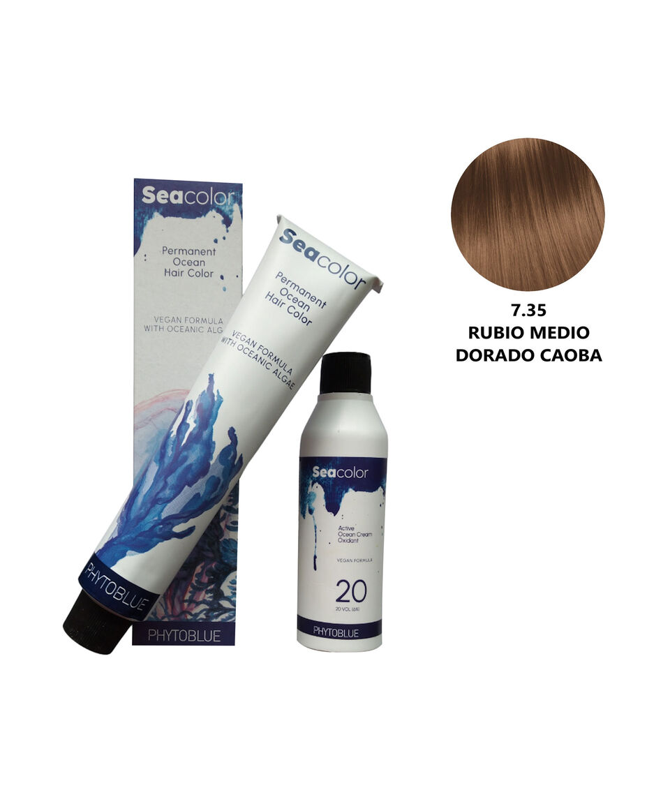 Phytoblue Tinte Permanente Para Cabello Seacolor 7.35 Rubio Dorado Caoba 200 Ml