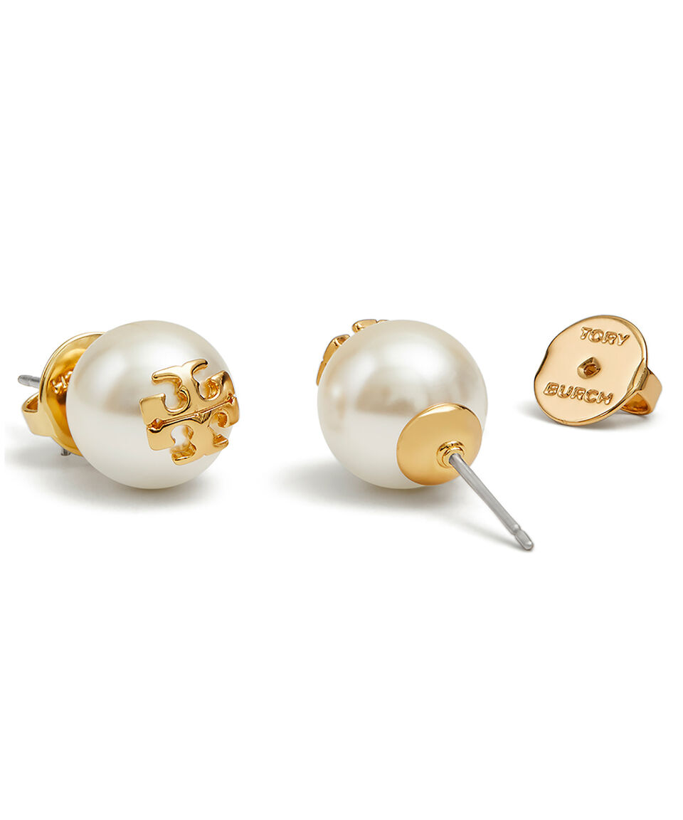 Tory Burch Aretes Crystal Pearl Stud