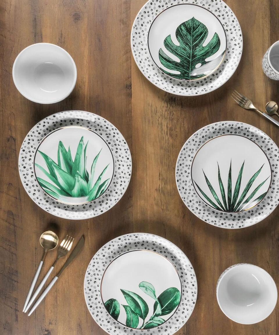 Crown Baccara Vajilla 16 Piezas Chrom Gota Hojas De Palmeras