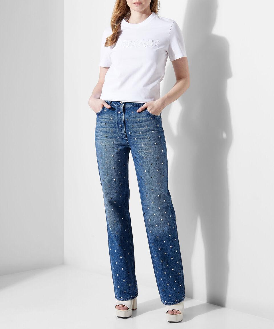 Versace Playera Con Logo De Manga Corta Mujer