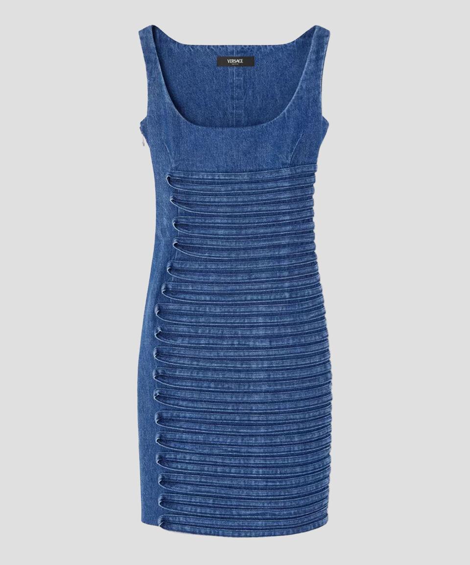 Versace Vestido De Mezclilla Midi Embroiderd Sin Mangas Mujer